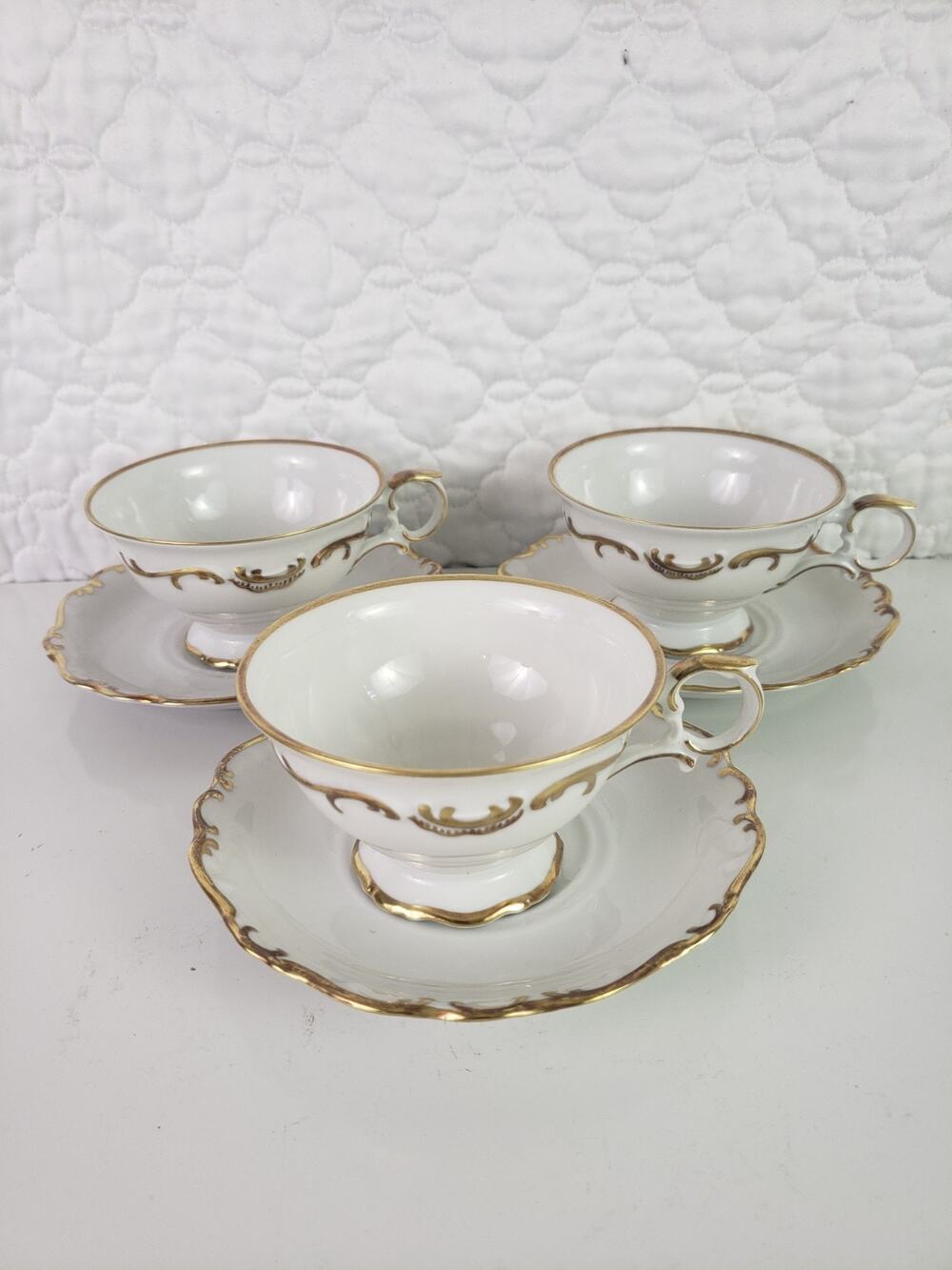 Schumann Bavaria Arzberg Golden Elegance Tea Cups & Saucers Germany Set of 3